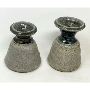 Vintage Studio Art Pottery Bud Flower Small Vase Set of 2 Signed by Artist